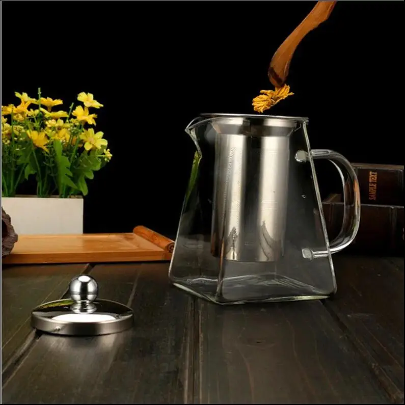 Reihey Clear Borosilicate Glass Teapot With 304 Stainless Steel Infuser Strainer Heat Resistant Loose Leaf Tea Pot Tool Kettle Set