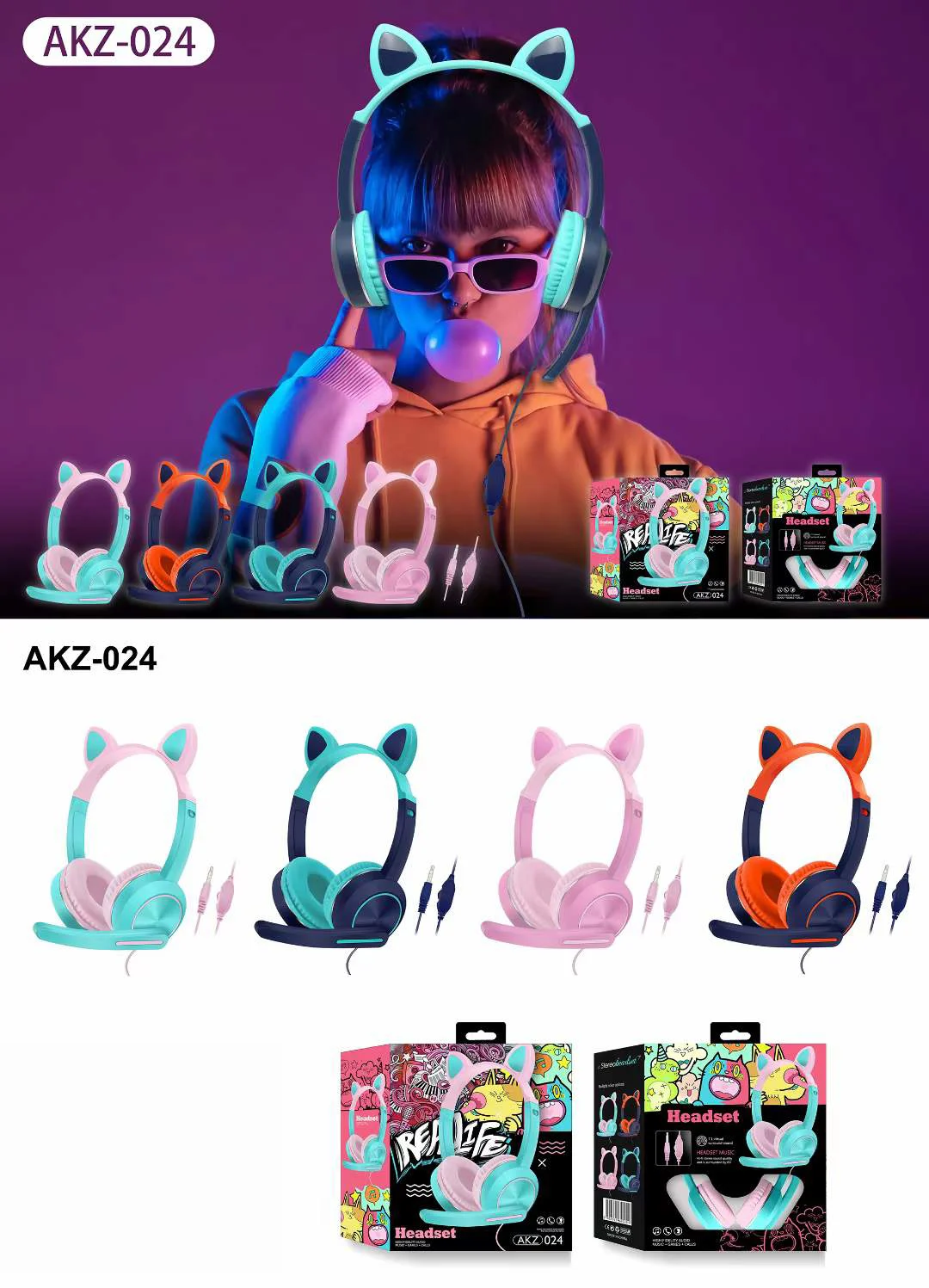 Headset Cat Ear OEM Gaming BT Best Gamer PC Waterproof Cool RGB Pink Wired Cute Headphones