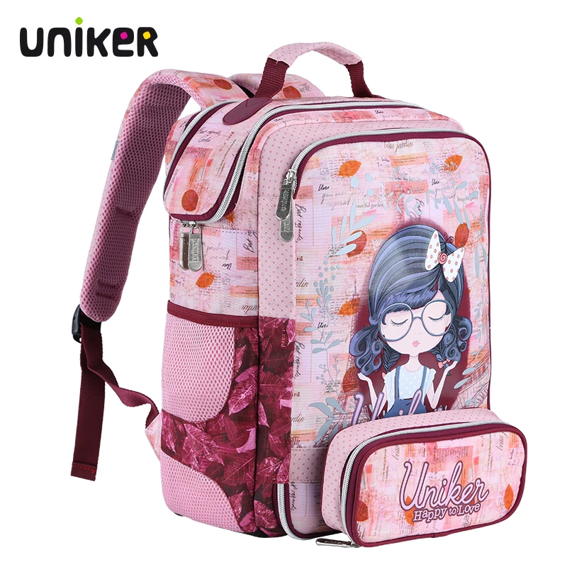 Школьный портфель UNIKER для девочек, легкий квадратный рюкзак для начальной школы с принтом