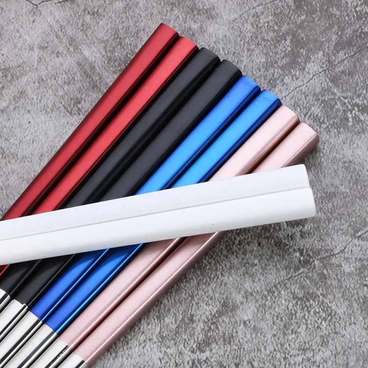 Reusable Korean Japanese Titanium Stainless Steel Gold Color Chopsticks Gift Set