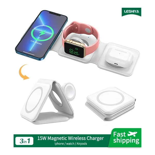 15W 3 in 1 Foldable Wireless Charger Magnetic  Wireless Charger Folding  Qi Wireless Charger Stand for Iwatch for Airpods