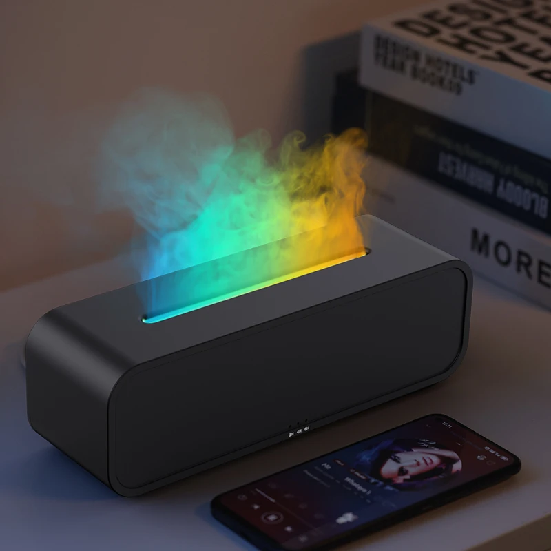 2024 new arrival 7 Color Flame Aroma Diffuser smart Remote Control Rainbow Night Light music Air Humidifier Diffuser