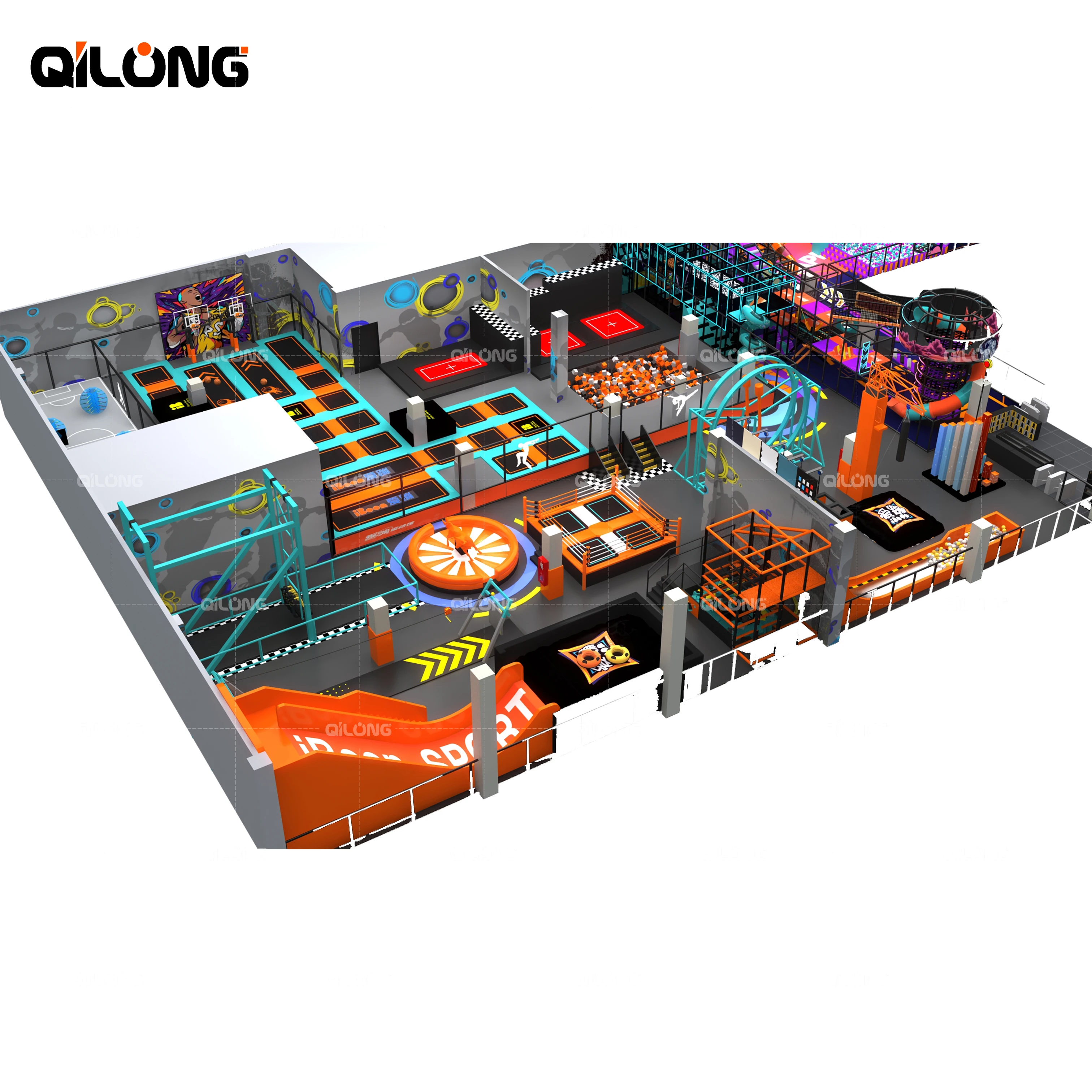 QiLong Large Indoor Playground Kids Arrival Sky Rider Equipment Theme Children Amusement Park