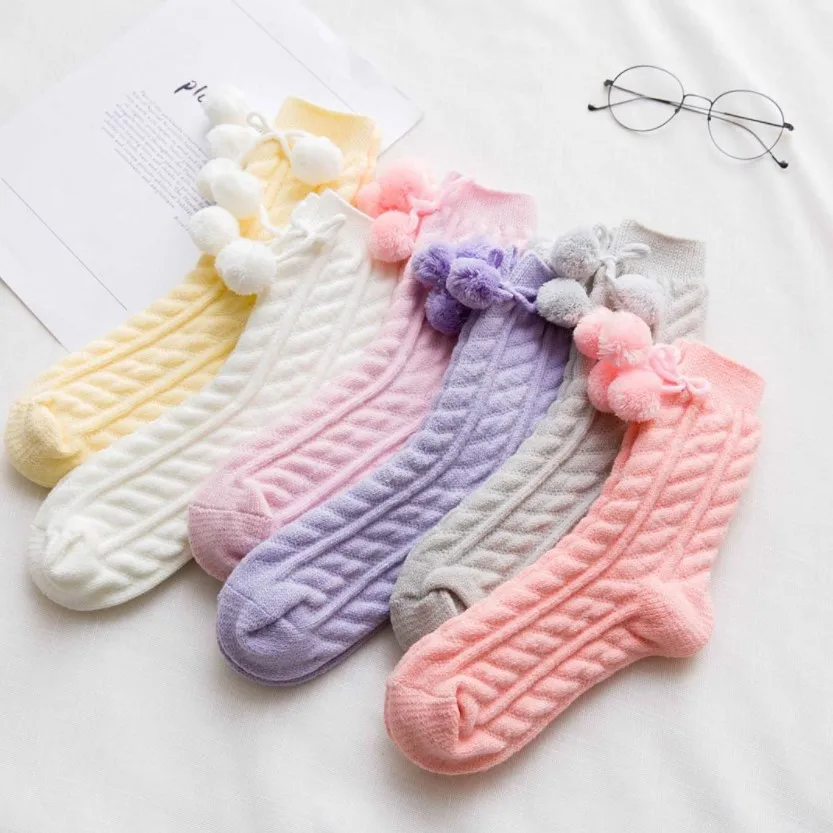 
Women Warm Cozy Fluffy Pom Pom Soft Solid Color Socks Set Winter Comfy Socks 