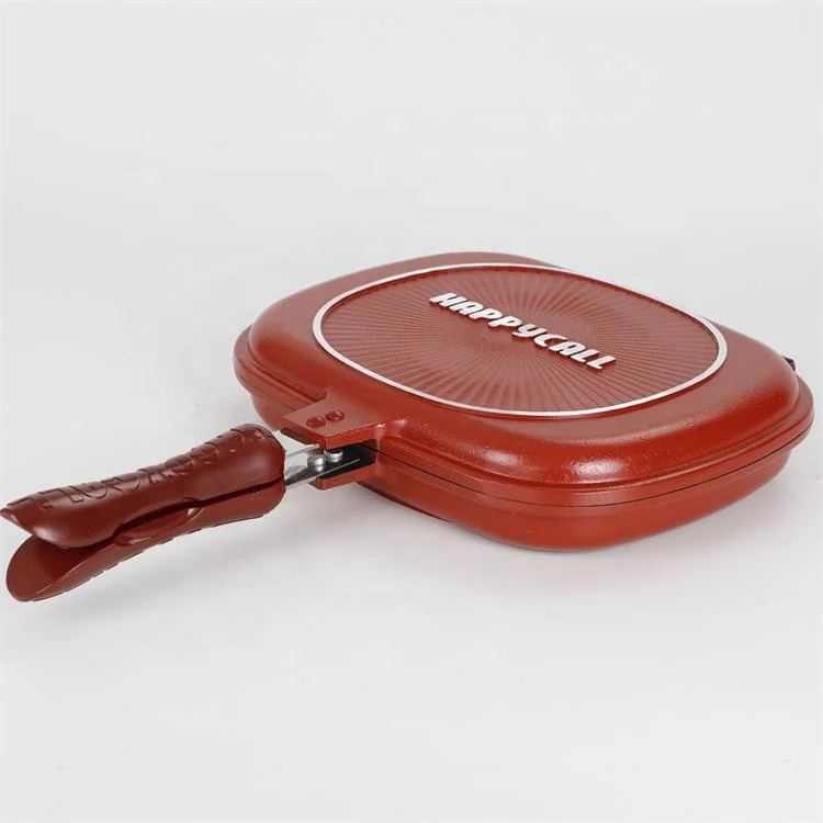 The best quality supplier 28cm red aluminum alloy double-sided non-stick barbecue frying pan
