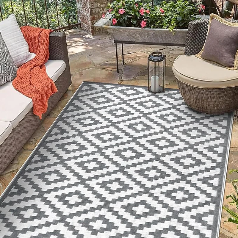 Anti-fouling Plastic Straw  Water-Proof Geometric Terrace Sand Beach Camping Out Door Mat