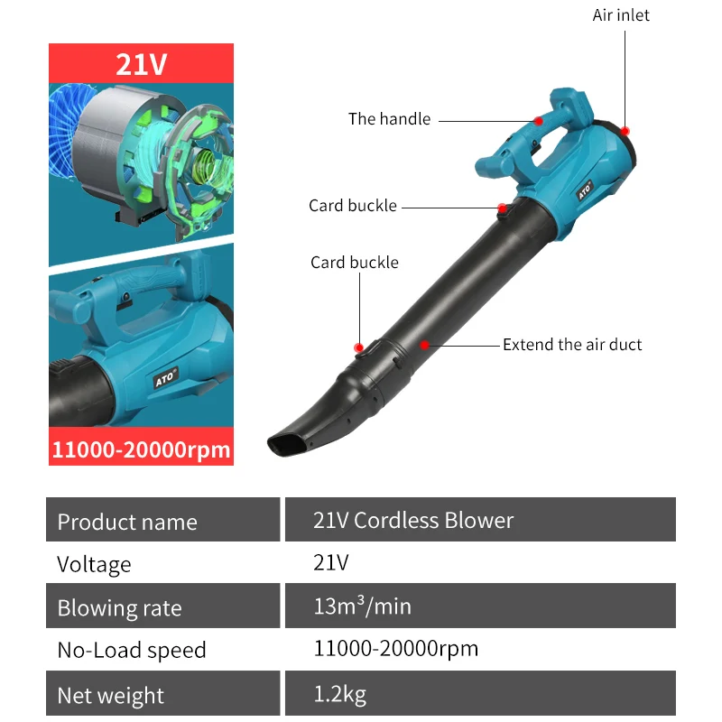ATO A8102 strong power power tools Soft Handle cordless drill 2000mah ROHS cordless leaf blower vacuum