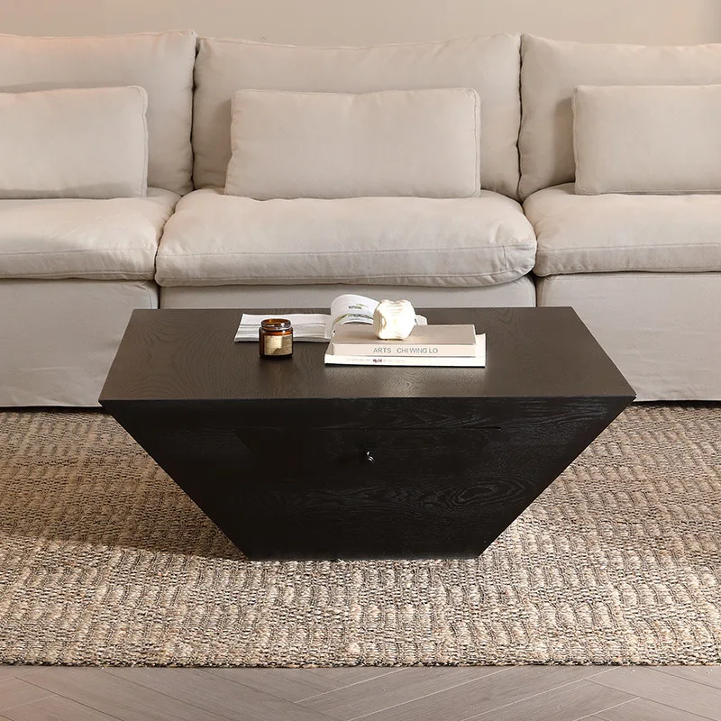 Nordic Retro Styled Solid Wood Living Room Coffee Table Vintage Natural Wooden Round Rustic Black Coffee Table