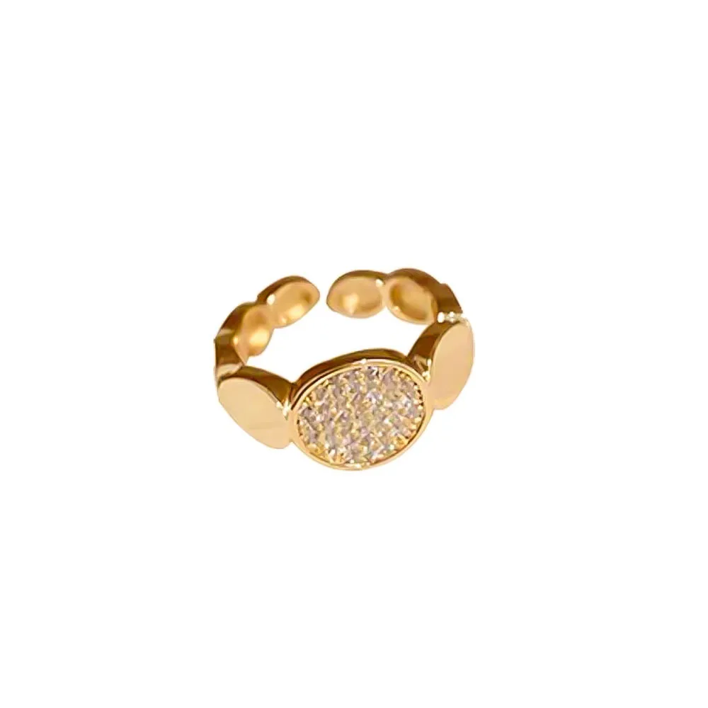Hot Selling Brass Rings For Women Geometric Diamond Round Bead Personality Hollow Out Design Double Cross Ring