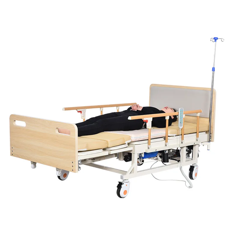 nursing hospital beds with wooden head&feet board nursing bed with bedpan bed table board competitive price