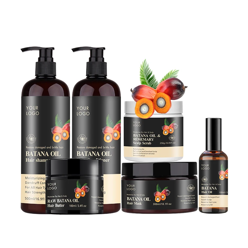 Натуральное масло батана органическое способствует восстановлению роста волос поврежденное набор шампуня и кондиционера для