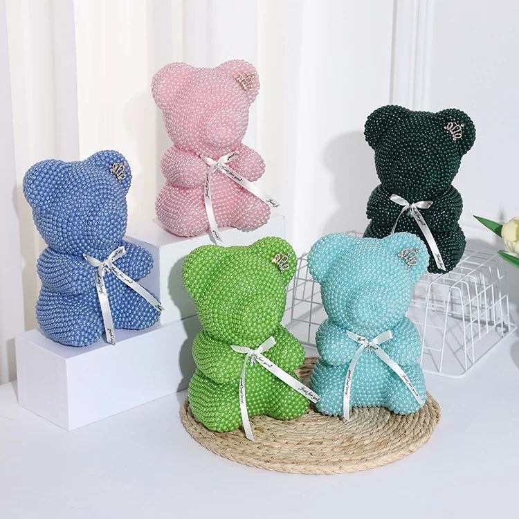 2024 New Style Valentine Gift Sweet 22cm Glitter Simulation Bear Rabbit Rose Crystal Diamond Pearl Bear
