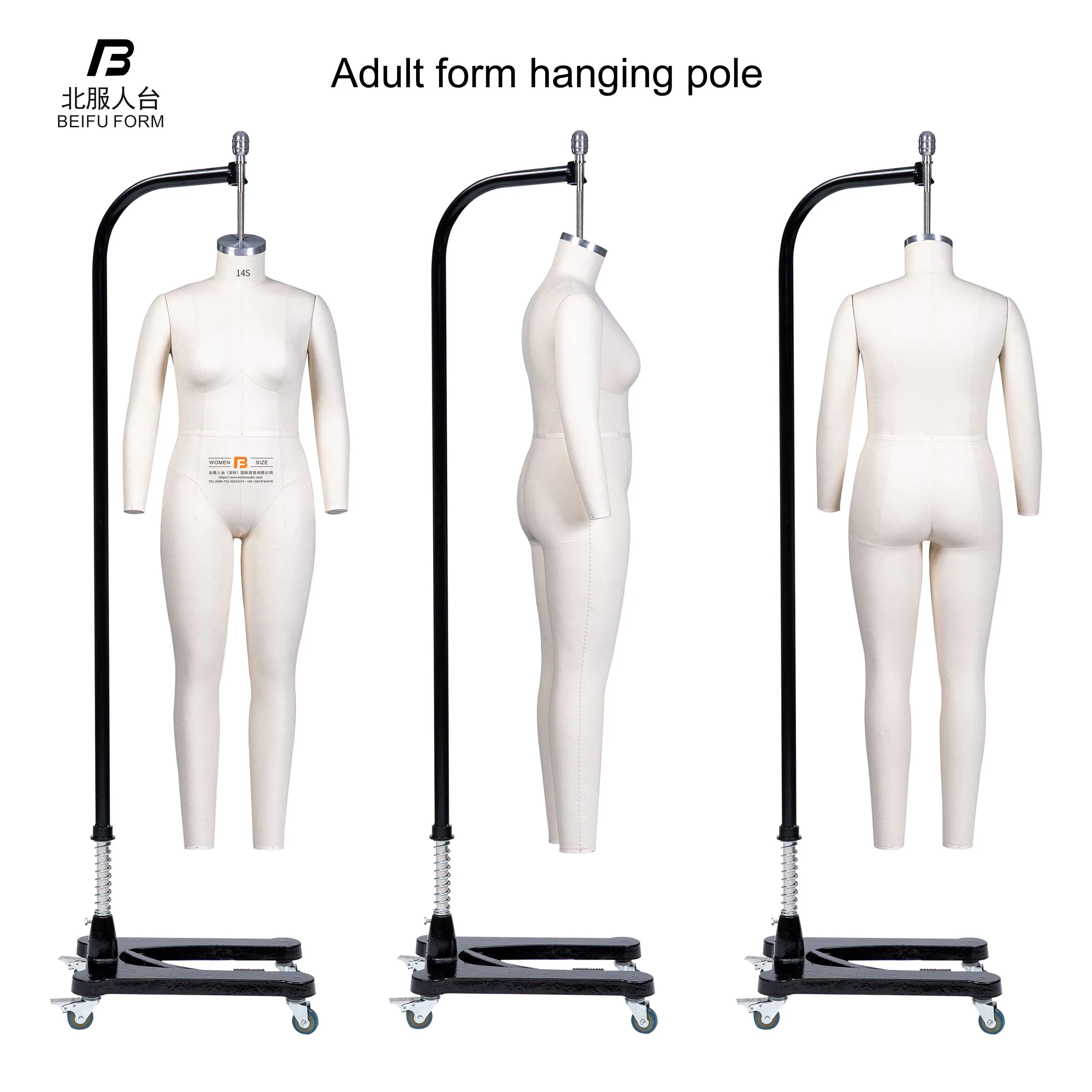 Beifuform full body with collapsible shoulder hot-selling female dummy US size 14S high quality hanging mannequin for tailoring