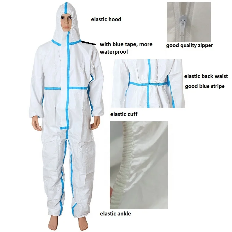 Custom Esd Cheap Grade Paint Spray SMS White Medical Ppes Safety Ppe Chemical Waterproof Protective Disposable Overall Coverall