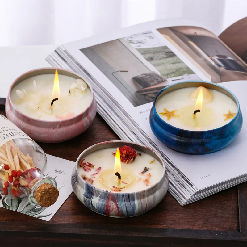 Оптовая продажа роскошный подарочный набор металлические Ароматические банки банка свечи ароматические из натурального соевого воска