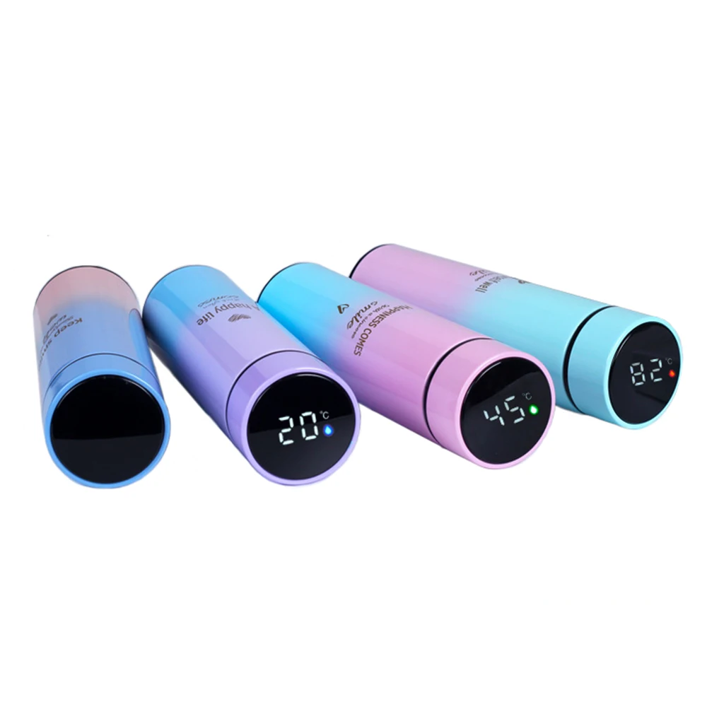 Stainless Steel Double Wall Vacuum Cup Intelligent gradient color Water Bottle LED Digital Temperature Display Smart Thermos