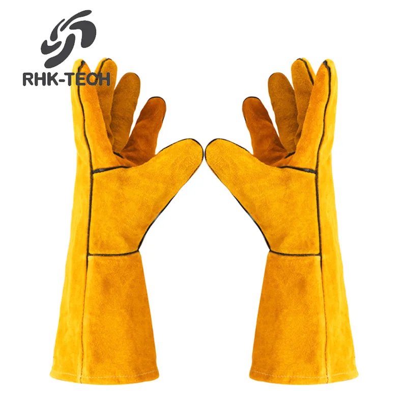 RHK низкая цена оптовая продажа Жаропрочные перчатки из коровьей спилковой кожи с хлопковой подкладкой MIG TIG аргоновые защитные для ручной