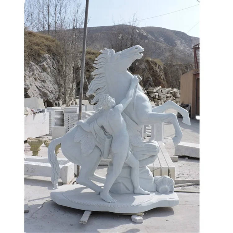 Outdoor Stone Animal Statue Life Size Hand Carving Marble Horse Statue for sale