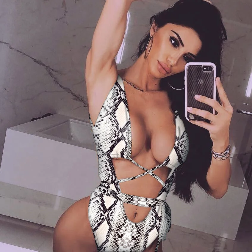 2019  Swimsuit  Custom Swimwear Women Bathing Suit Leopard print strappy one-piece swimsuit