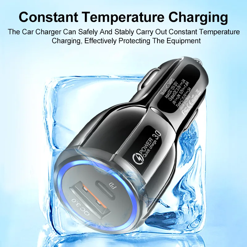 High Quality 18W Mini Car Socket Adapter Fast Charging PD Usb C Car Charger QC3.0 Adaptor Dual Port Type C Car Charger
