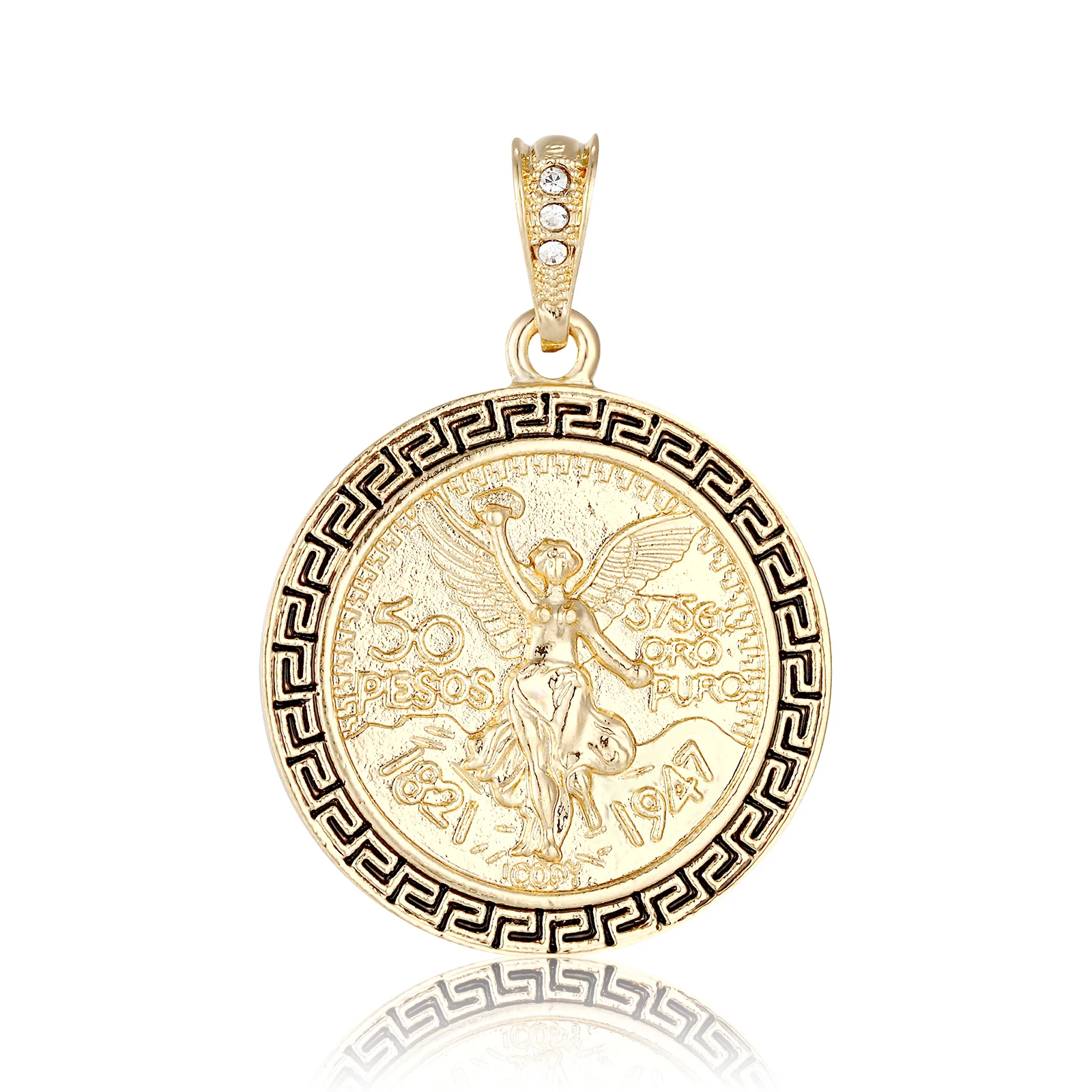 Elfic New Design Jewelry Mexican Commemorative Coin 1947 50 Peso Pendant Religious Zircon Charm Pendants Unique Fashion Angle