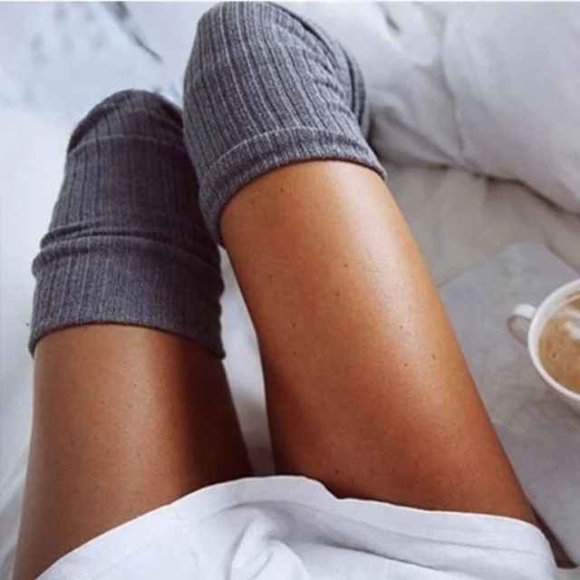 Wholesale Solid Color Slouch Cotton Stockings Over The Knee Long Thigh High Socks For Women