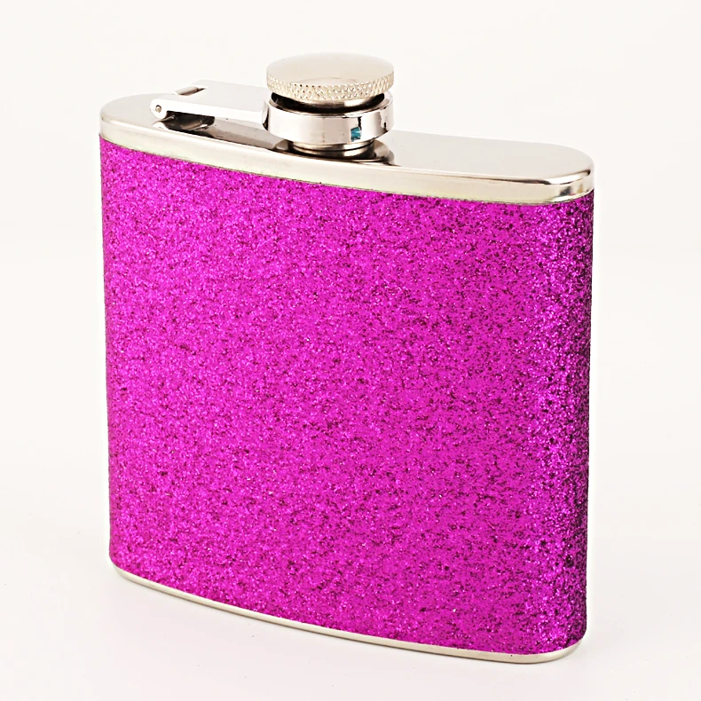 OEM Wedding gifts for guests stainless steel shiny leather hip flask flagon glitter flasks liquor