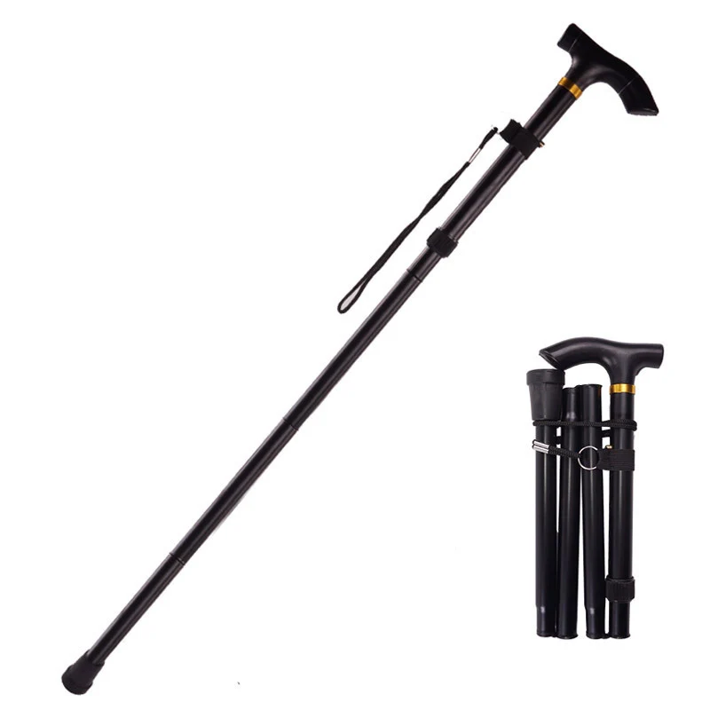 Foldable Walking Stick Aluminum Alloy Cane Portable Trekking Poles Non-slip Lightweight Folding Climbing Walking Stick