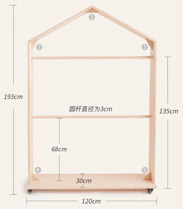 Wholesales Natural Pine Wood Baby Clothes Rack Stand Wooden Movable Clothing Display Shelf For Kids Room