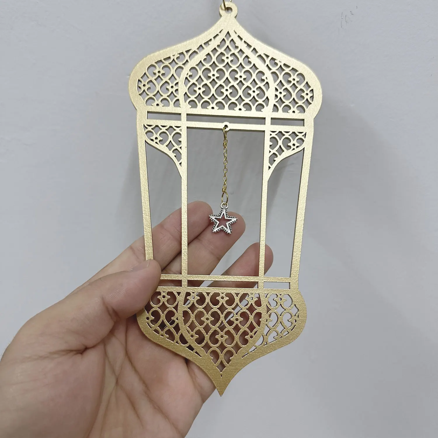 Islamic Lantern Wood Sign Muslim Ramadan Kareem Gifts Gold Painted Eid Hanging Wall Ornament Eid Mubarak Wooden Decoration