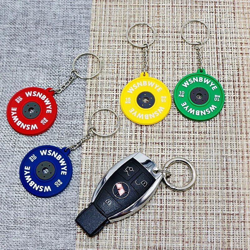 Custom sports fashion Rubber Keyring 2D  fitness dumbbell set 3D Soft PVC Gym  Mini Rubber Barbell Kettlebell Shape Keychain