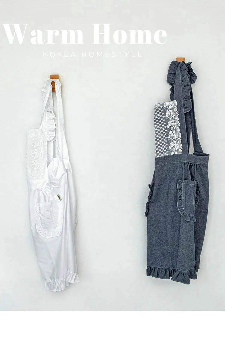 cotton white apron ruffle wholesale custom apron aprons with ruffles and pockets