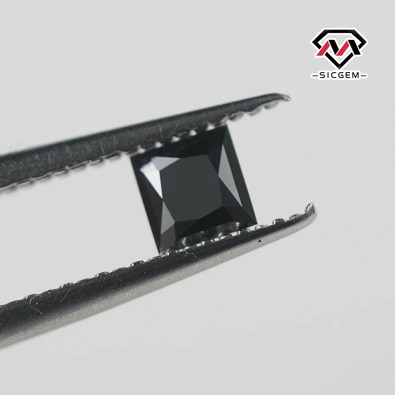 SICGEM Moissanite Supplier Princess Square VVS 1 D  Fancy Opaque Black Color Gem Loose Moissanite Diamond For Jewelry Making