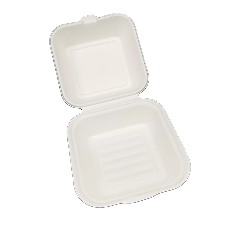 ECO 100% Biodegradable Disposable Lunch Box Clamshell Sugarcane Bagasse Plate with Lid for Takeaway Food and Restaurant Use