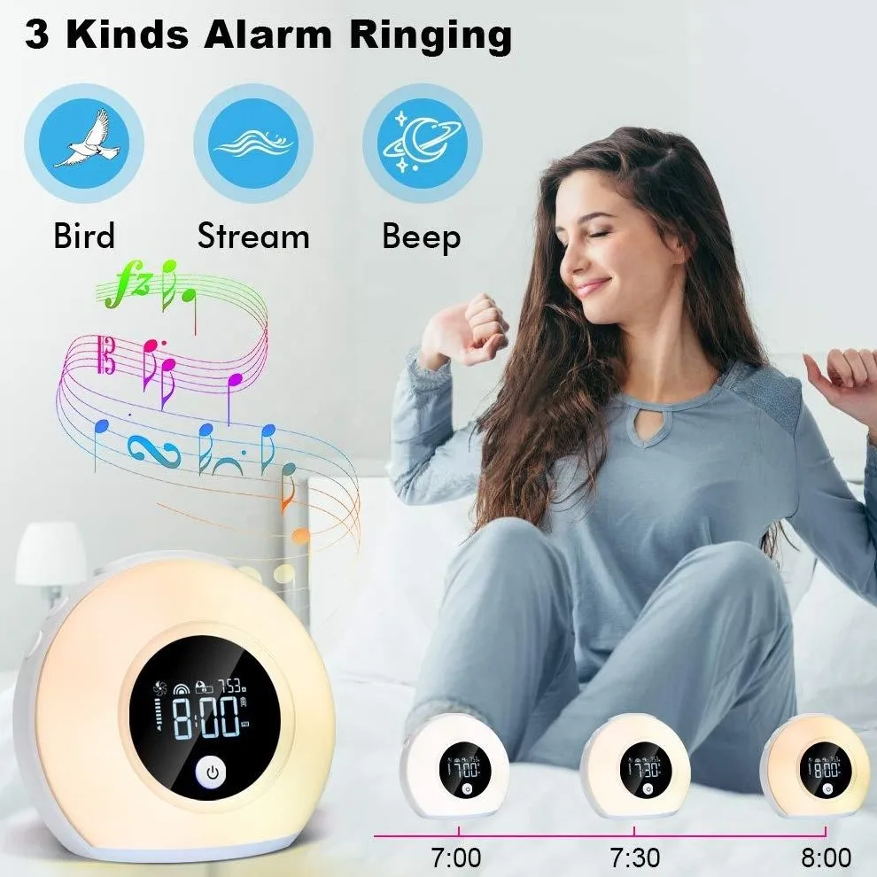 Latest Color Changing Bluetooth Speaker Alarm Clock Sunsise Lamp Living Room Night Light Speakers