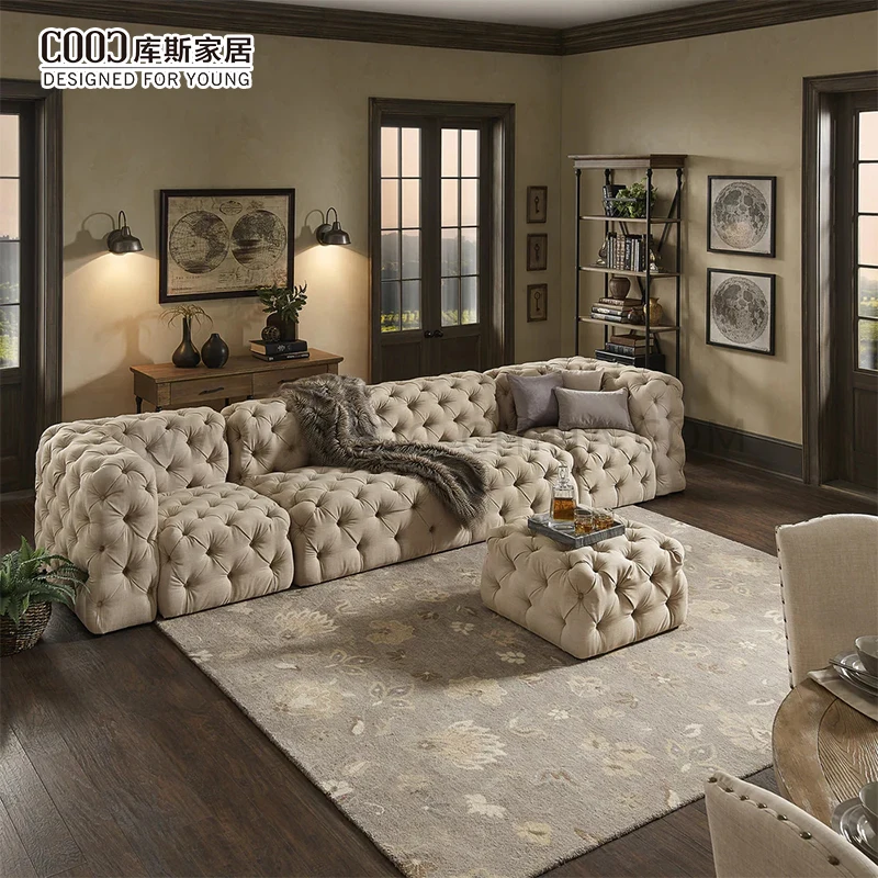 High Quality Luxury Chesterfield Design 5-Seater Extra Long Tufted Sofa for Living Room Apartment Hotel