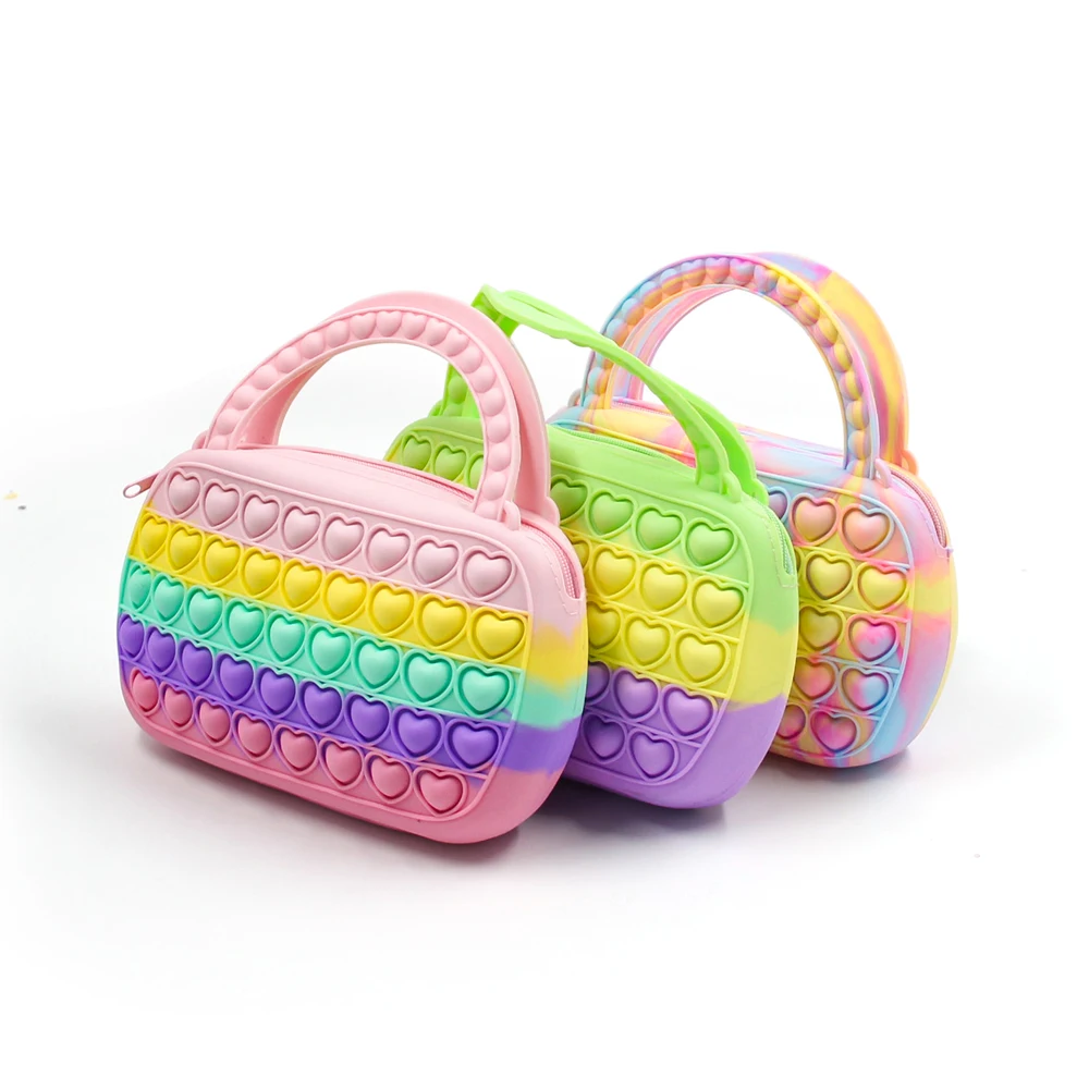 New Fashion Rainbow Pop Purse Bag for Girls, Relief Stress Sensory Fidget Toys Crossbody Handbags Adjustable Shoulder Bags