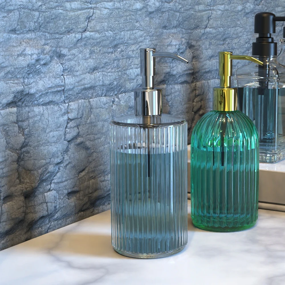 Wholesale Lines Glass Soap Dispenser Bottle with Pump Soap Liquid Shampoo Dispenser Manufacturer