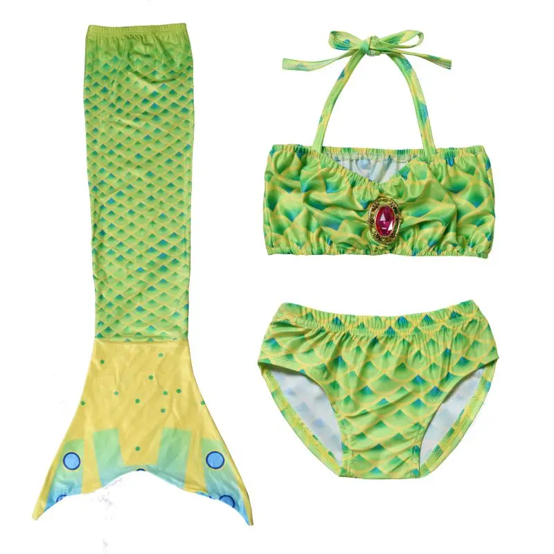 LQSZ 2022 Green Little Girls Kids Suspender Cute Mermaid Sexy Bikini Three Pieces Custom Swimwear & Beachwear With Accessories