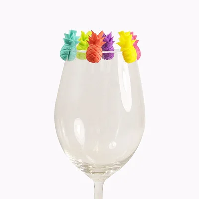 
6 pack colorful pineapple design drink marker identification silicone suction wine glass cup markers 
