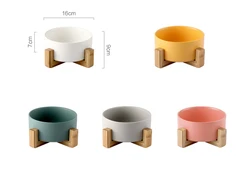 Manufacturer wholesale ceramic multi colors pet dog bowl with wooden frame