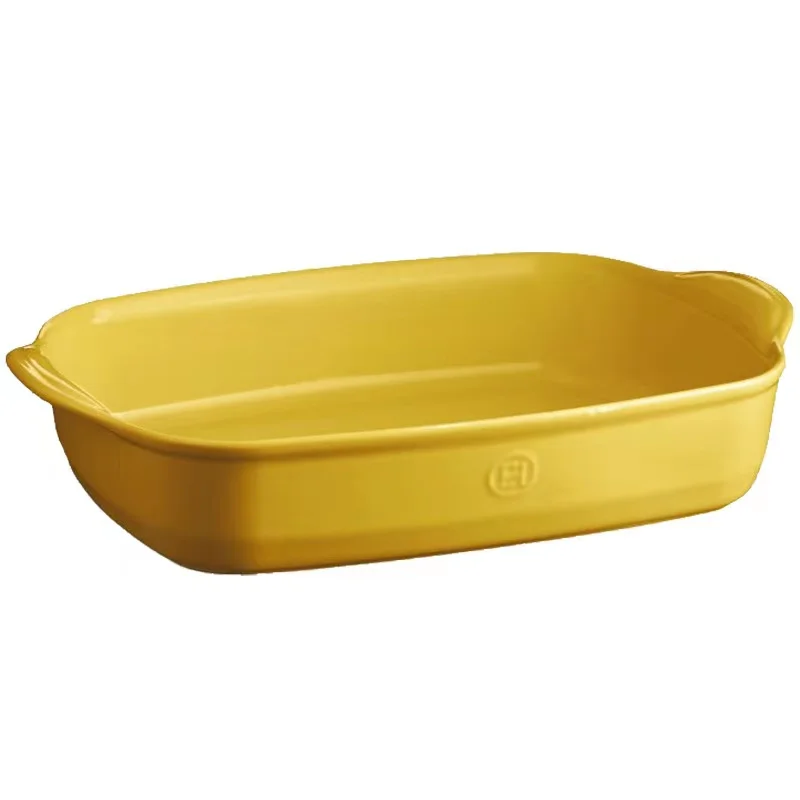High quality ceramic rectangular binaural casserole for household kitchen with lid bakeware