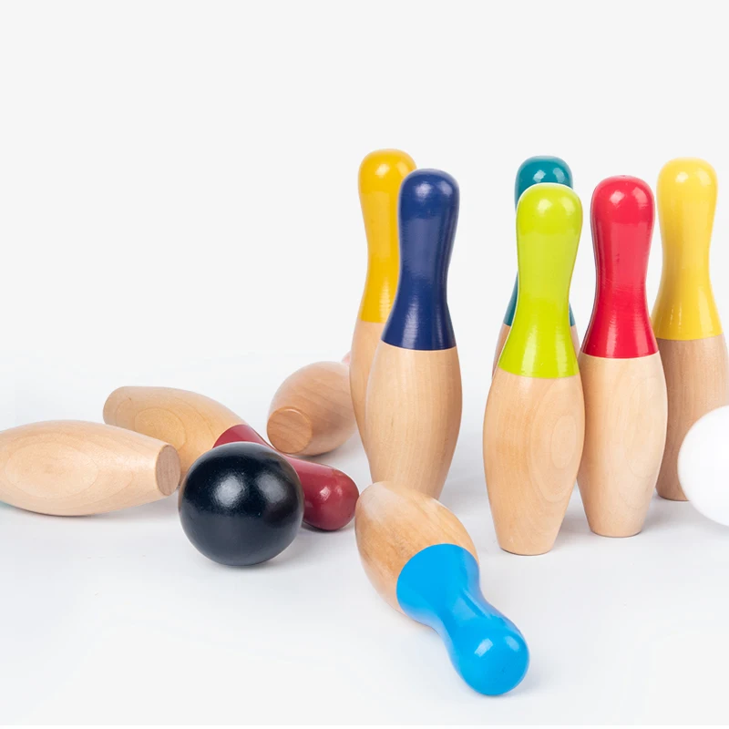 High Quality Montessori-Inspired Wooden Bowling Game Toys for Kids Fun Parent-Child Early Education Supplements