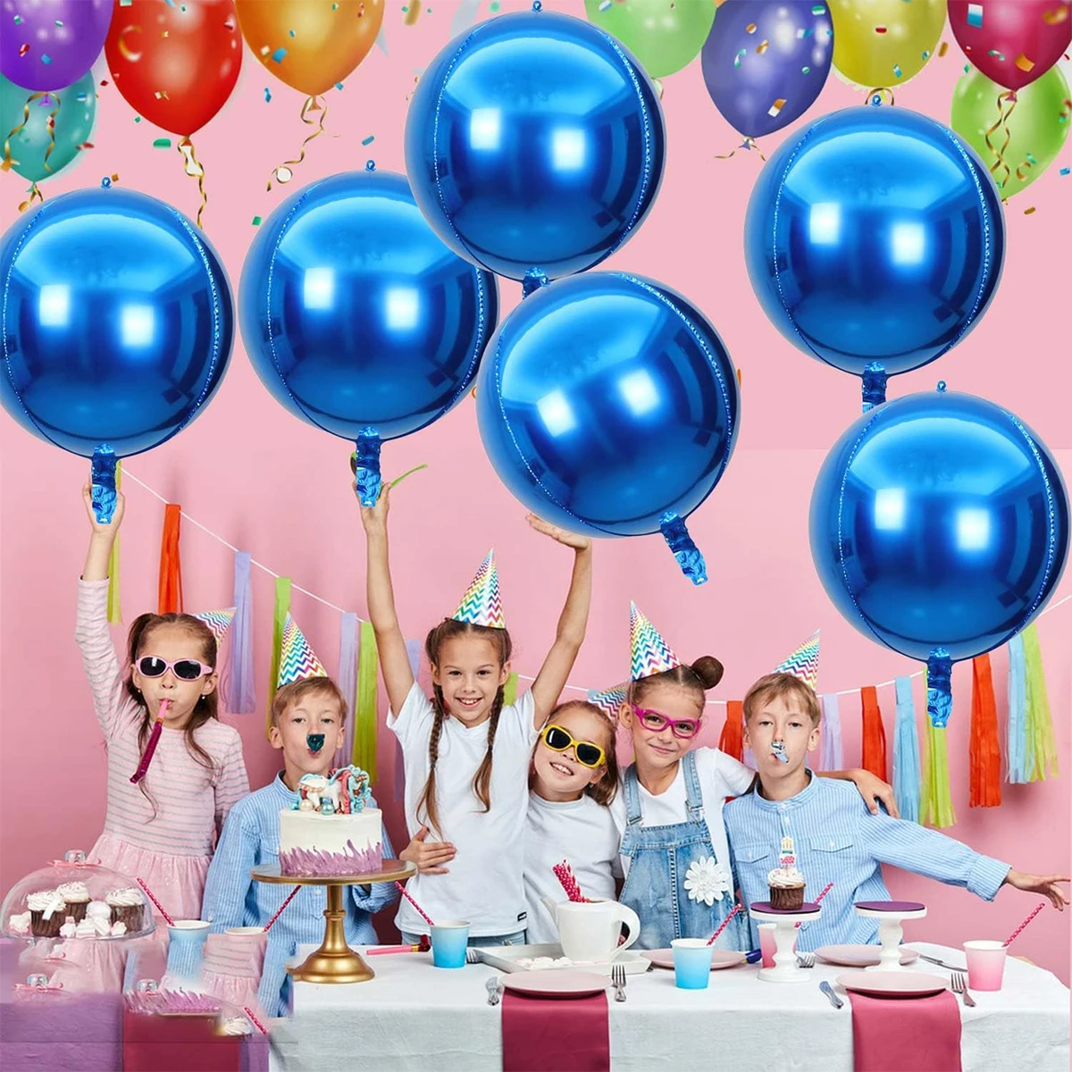 32 Inch Blue Party Balloon Decorations Large Mylar Foil Big Round Balloons 4D Metallic Blue Balloons