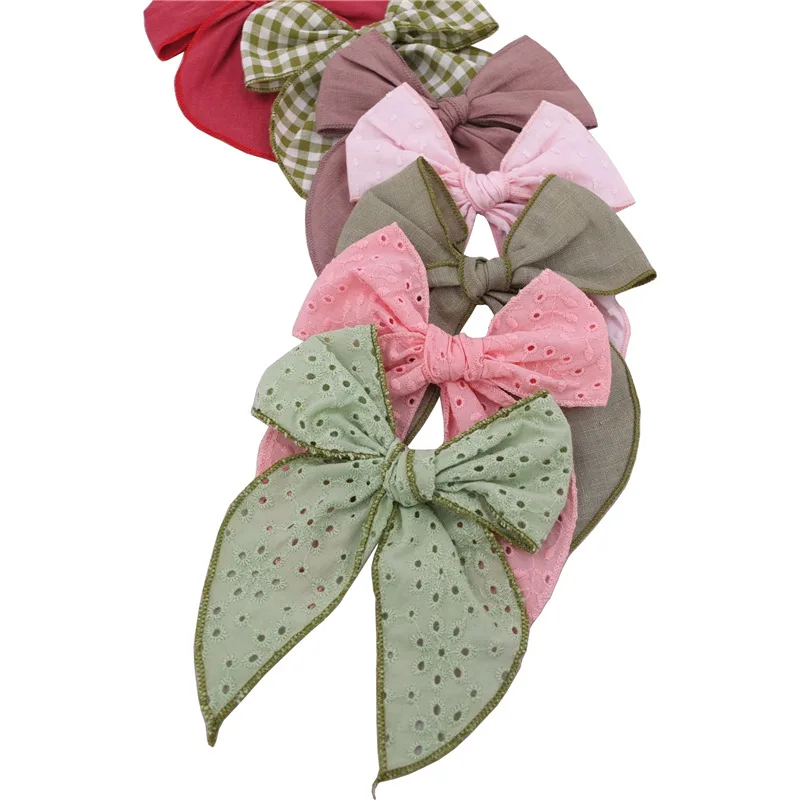 4.5 Inch Fable Bow Hair Clips for Toddler Baby Girls Cotton Linen Hair Bows Barrettes Kids Hairbow Accessories Hairgrips