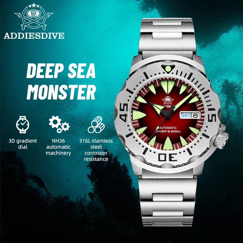 Fashion charm ADDISDIVE AD2103 20ATM diving watch 3D gradient dial NH36 movement C3 luminous luxury man watch