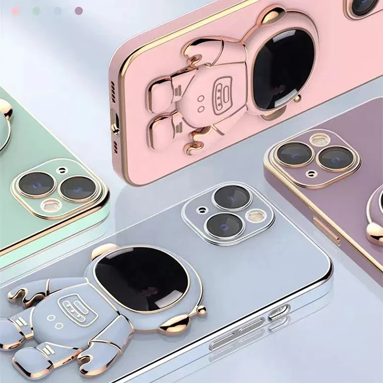 Astronaut Kickstand Electroplating Phone Case Shockproof Cover 6d Phone Case Cover For Iphone 11 12 13 14 Pro Max