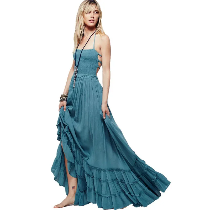 Hot Selling Good Quality Summer Boho Women Beach Backless Long Boho Dress Long Casual Dress