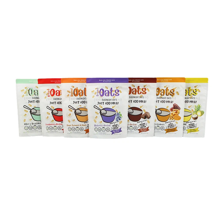 Custom Aluminum Foil Stand Up Oat Packing Pouch Roasted Cashew Seed Food Nuts Packaging Bags For Dried Fruit Snacks With Zipper