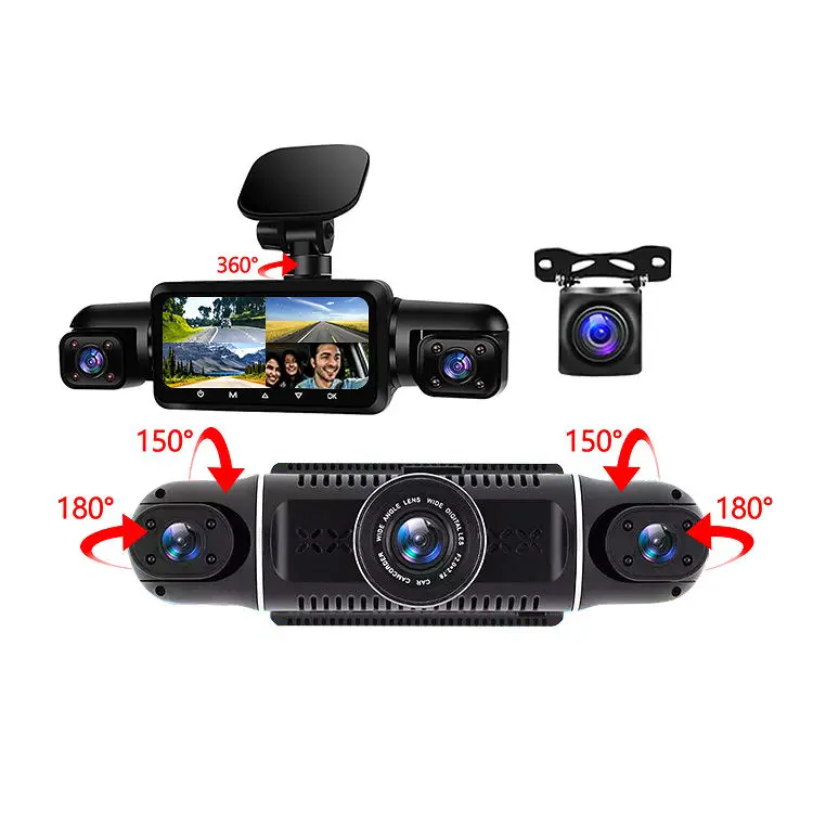 HONGRUI 4 Channel Car Dash Cam GPS Wifi Night Vision 1080P Video Recorder Cameras for Car Multi-lens multi-angle rotation